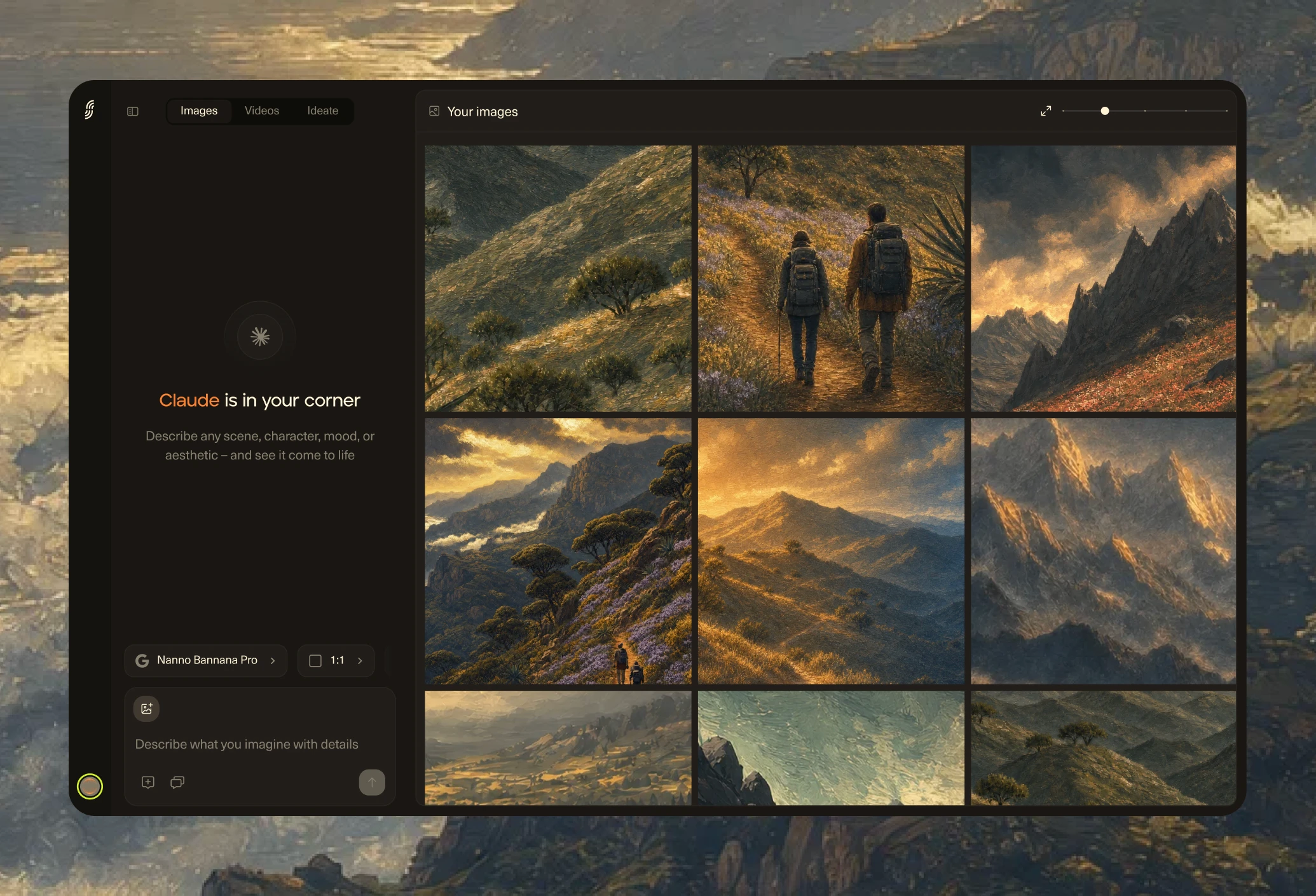Silvio AI content generation interface, image gallery